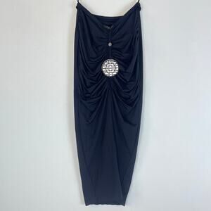 NWT Misha Collection Ruched Bum Midi Skirt with Slit in Black Size XS